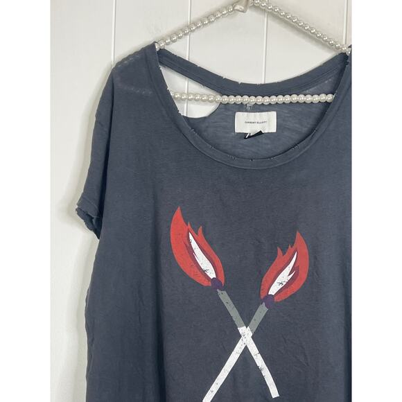 Current Elliott Intentionally Distressed Round Neck Graphic Tee Size 3/L - Picture 2 of 7